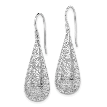 Sterling Silver Rhodium-Plated Textured Hollow Teardrop Dangle Earrings
