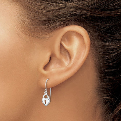 Sterling Silver Rhodium-Plated Lock And Key Dangle Earring