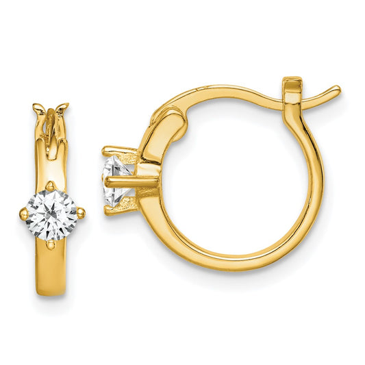 Ss/Gold Plated Sterling Silver Gold-Tone Square Cz Hoop Earrings
