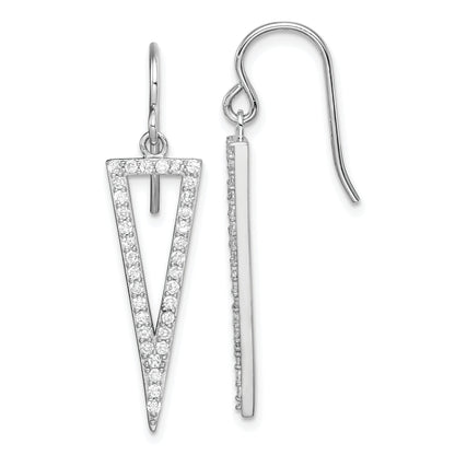Sterling Silver Rhodium-Plated Polished Cz Triangle Dangle Earrings