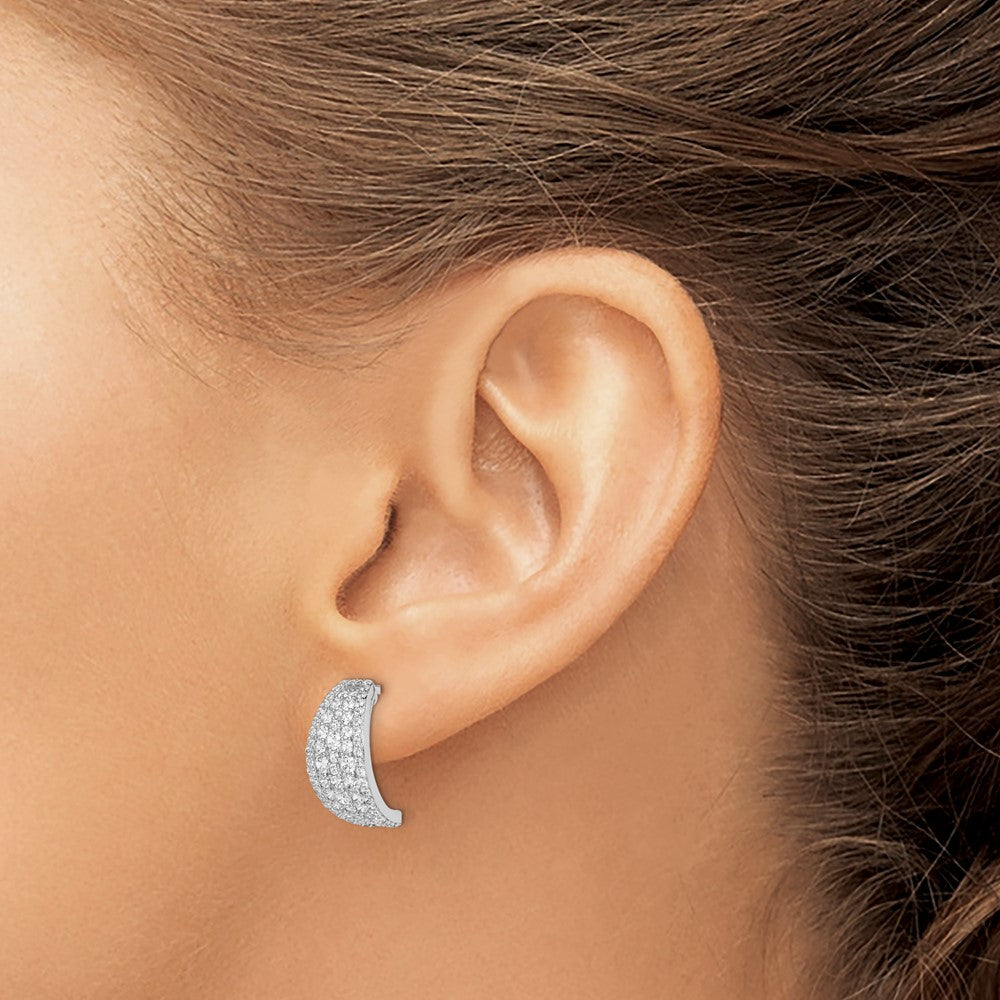 Sterling Silver Rhodium-Plated Pave Cz Post Hoop Earrings