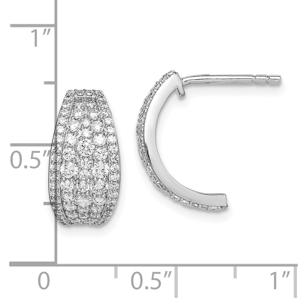 Sterling Silver Rhodium-Plated Pave Cz Post Hoop Earrings