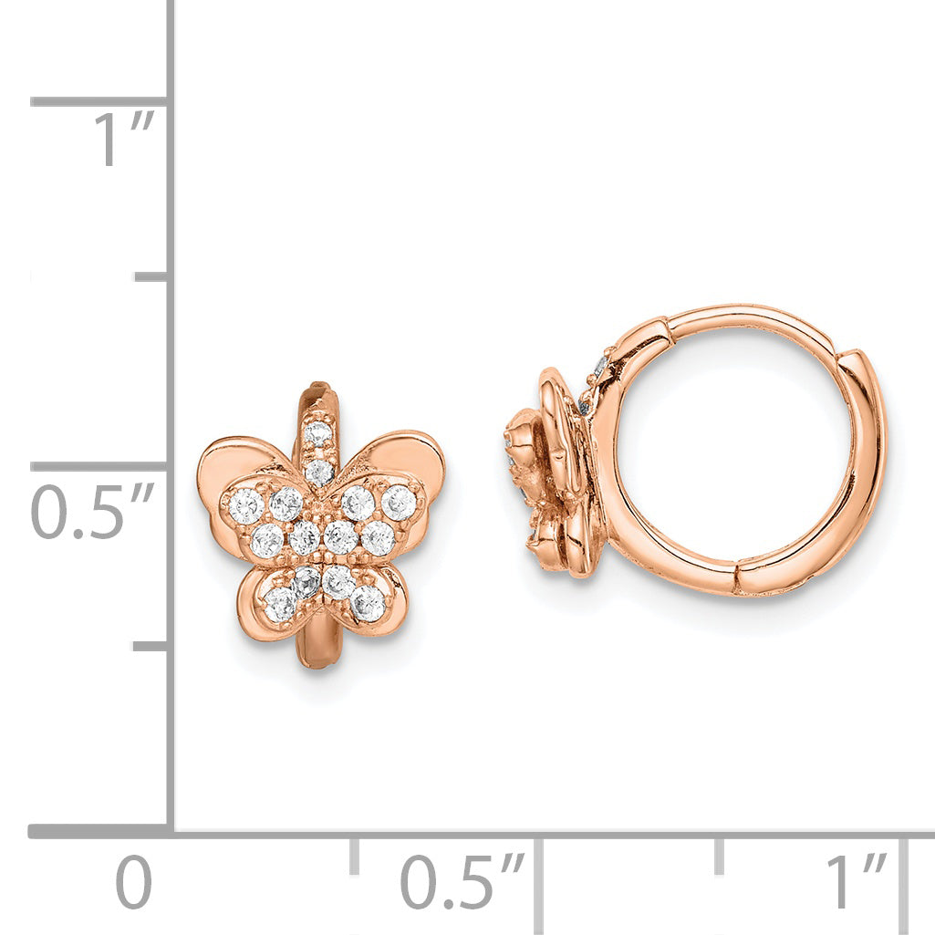 Sterling Silver Rose-Tone Cz Butterfly Hinged Hoop Earrings