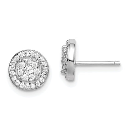 Sterling Silver Rhodium-Plated Polished Pav Cz Halo Circle Post Earrings