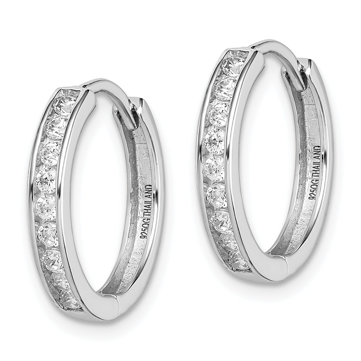 Sterling Silver Rhodium-Plated Cz 3X16mm Hinged Hoop Earrings