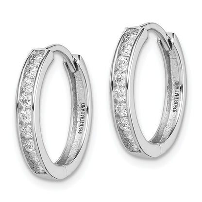 Sterling Silver Rhodium-Plated Cz 3X16mm Hinged Hoop Earrings