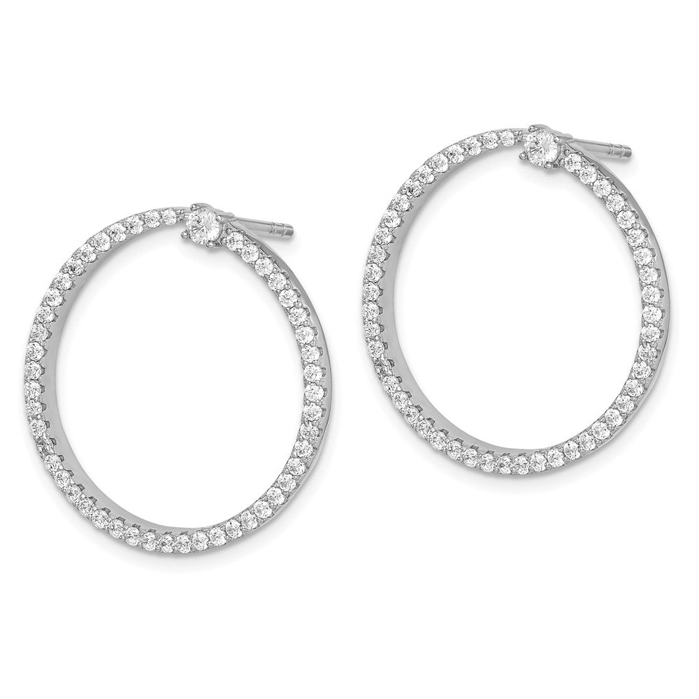 Sterling Silver Rhodium-Plated Cz Circle Dangle Post Earrings