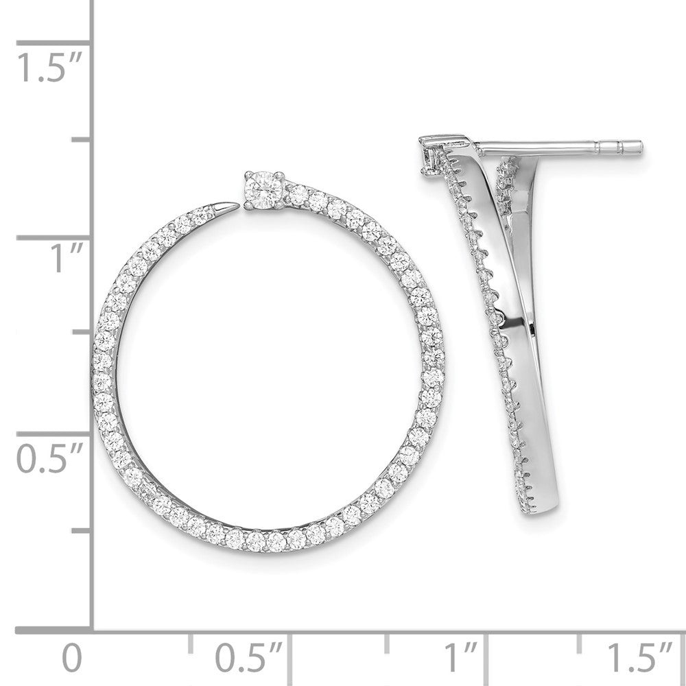 Sterling Silver Rhodium-Plated Cz Circle Dangle Post Earrings