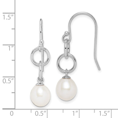 Sterling Silver Rhodium-Plated Polished White 7-8mm Freshwater Cultured Pearl Circle Dangle Earrings