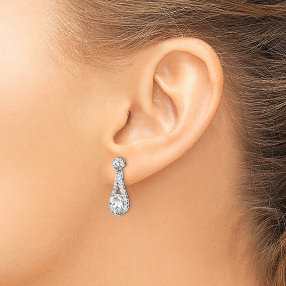Sterling Silver Rhodium-Plated Polished Graduated Cz Ear Climber Earrings