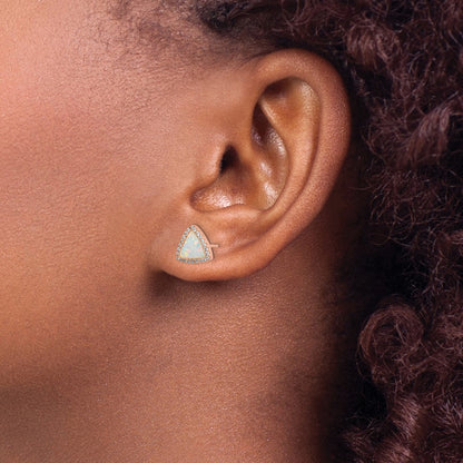 Sterling Silver Rose-Tone Created Opal & Cz Halo Triangle Post Earrings
