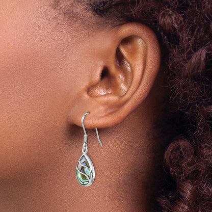 Sterling Silver Rhodium-Plated Polished Abalone Teardrop Dangle Earrings