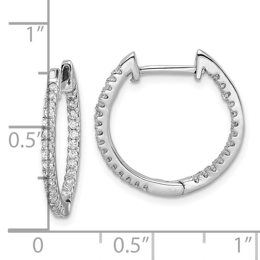 Sterling Silver Rhodium-Plated Cz In/Out Hinged Hoop Earrings