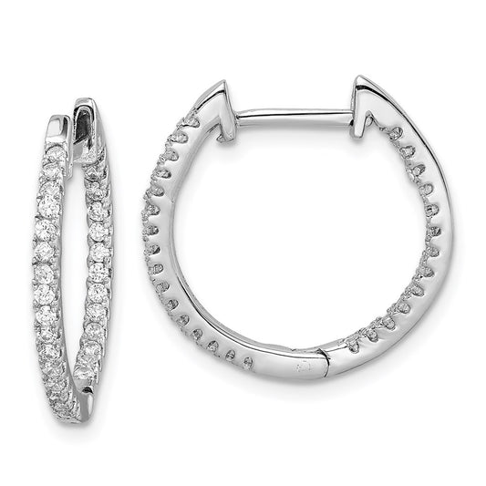 Sterling Silver Rhodium-Plated Cz In/Out Hinged Hoop Earrings