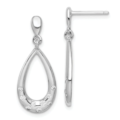Sterling Silver Rhodium-Plated Cz Teardrop Dangle Post Earrings