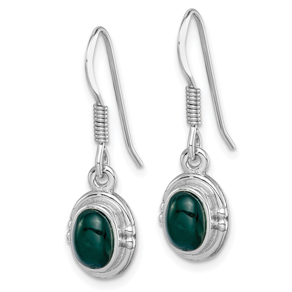 Sterling Silver Rhodium-Plated Green Agate Oval Dangle Earring