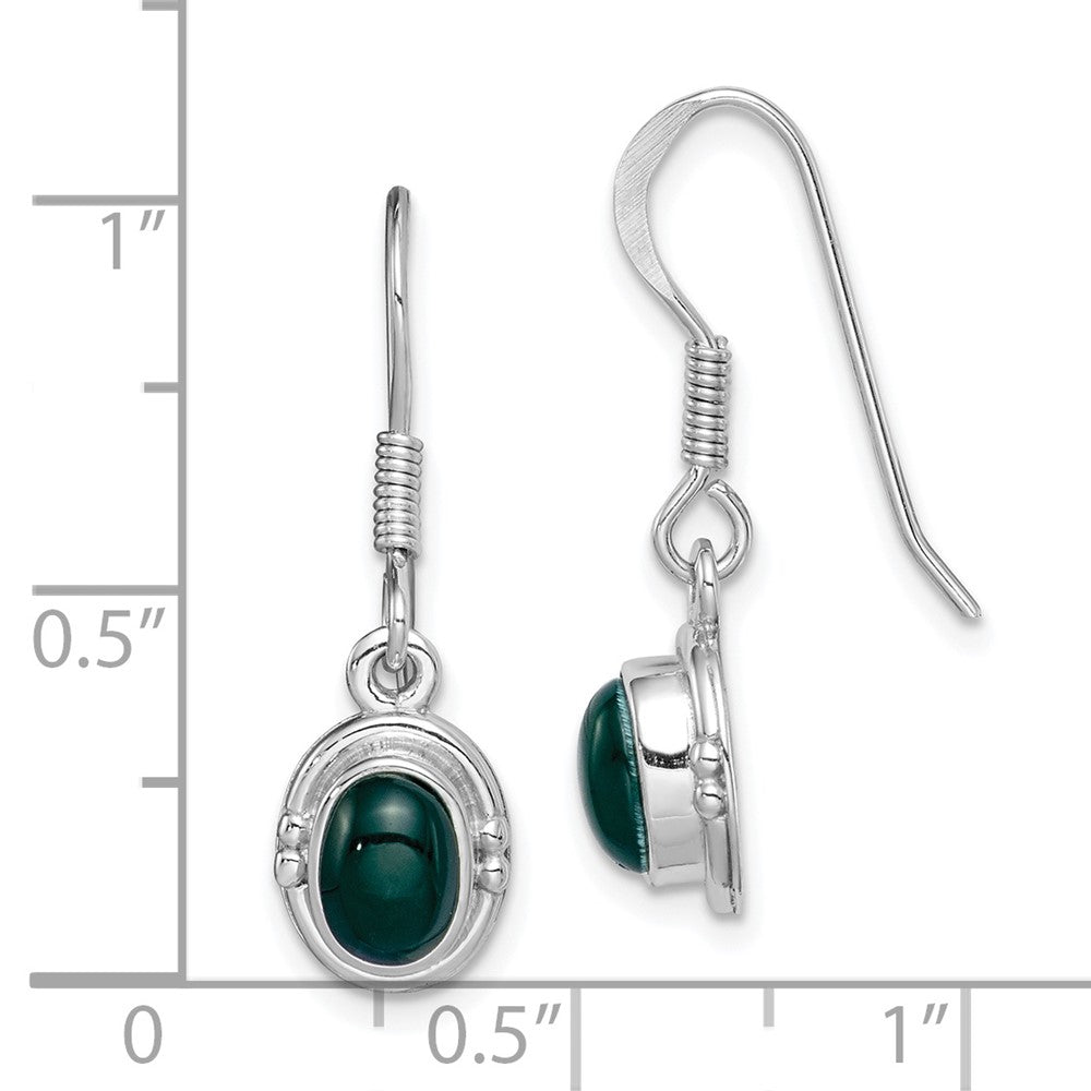 Sterling Silver Rhodium-Plated Green Agate Oval Dangle Earring