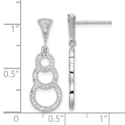 Sterling Silver Rhodium-Plated Cz 3-Circles Dangle Post Earrings