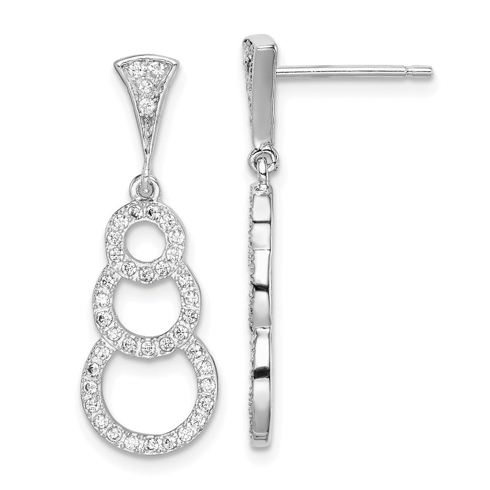 Sterling Silver Rhodium-Plated Cz 3-Circles Dangle Post Earrings