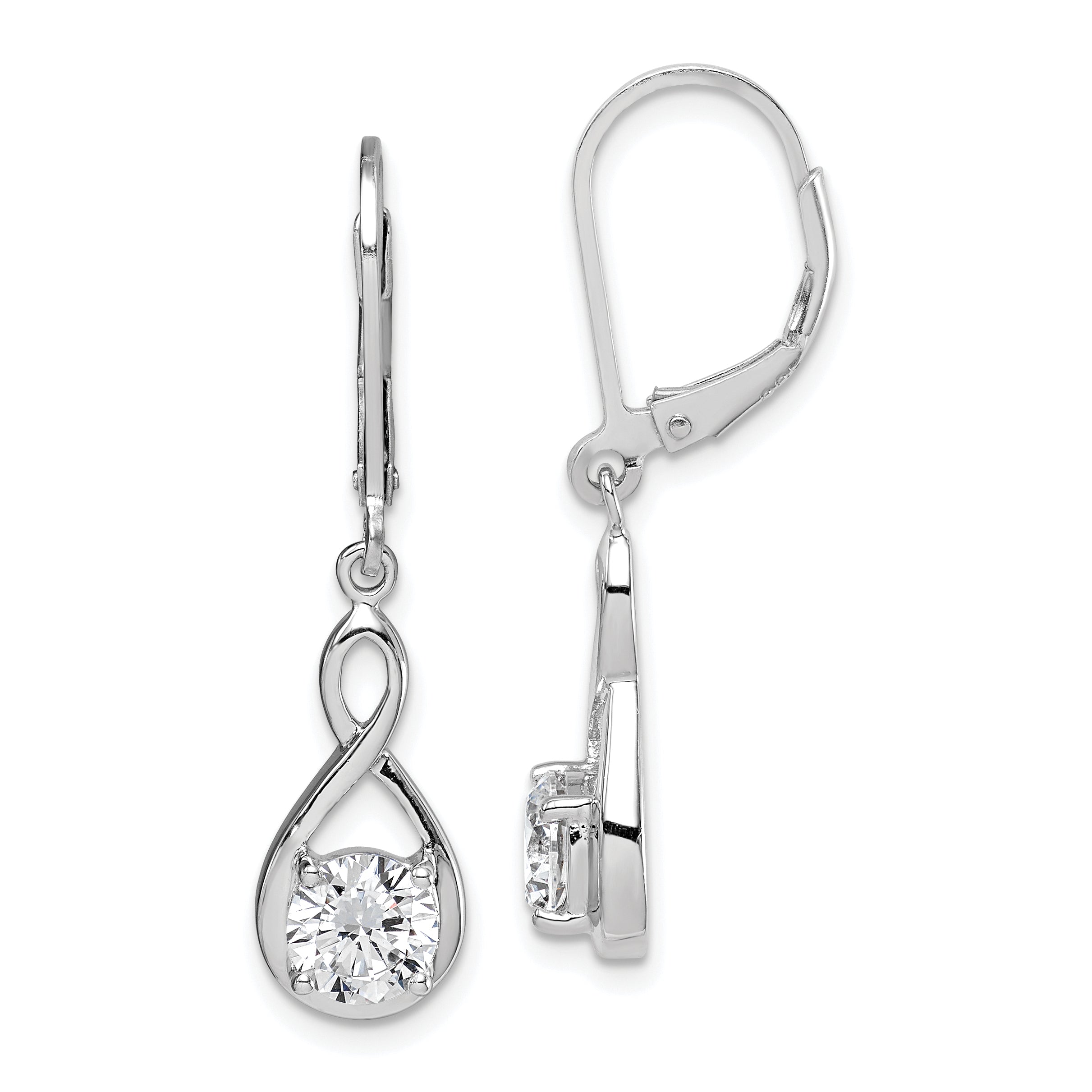 Sterling Silver Rhodium-Plated Polished Cz Infinity Leverback Earrings