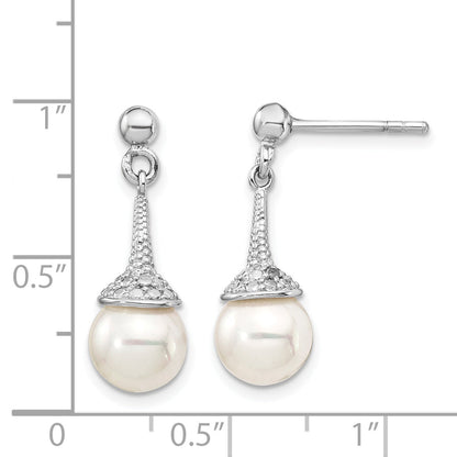 Sterling Silver Rhodium-Plated Cz And Imitation Shell Pearl Dangle Earrings