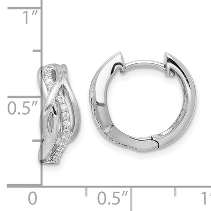 Sterling Silver Rhodium-Plated Satin Cz Swirl Hinged Hoop Earrings