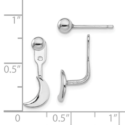 Sterling Silver Rh-Plated Moon Jackets W/4mm Ball Post Earrings