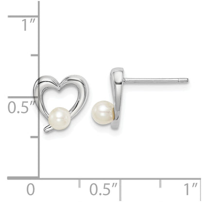 Sterling Silver Rhod-Plat 3-4mm White Round Fwc Pearl Heart Earrings