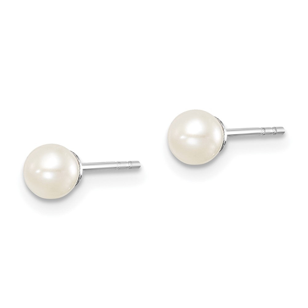 Sterling Silver Madi K Rhodium-Plated Polished 4-5mm White Round Freshwater Cultured Pearl Children'S Stud Earrings