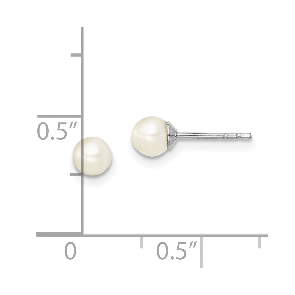 Sterling Silver Madi K Rhodium-Plated Polished 4-5mm White Round Freshwater Cultured Pearl Children'S Stud Earrings