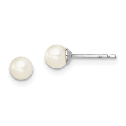 Sterling Silver Madi K Rhodium-Plated Polished 4-5mm White Round Freshwater Cultured Pearl Children'S Stud Earrings