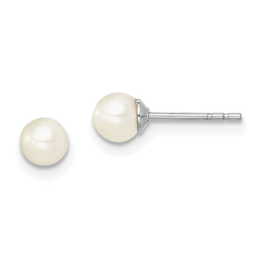 Sterling Silver Madi K Rhodium-Plated Polished 4-5mm White Round Freshwater Cultured Pearl Children'S Stud Earrings