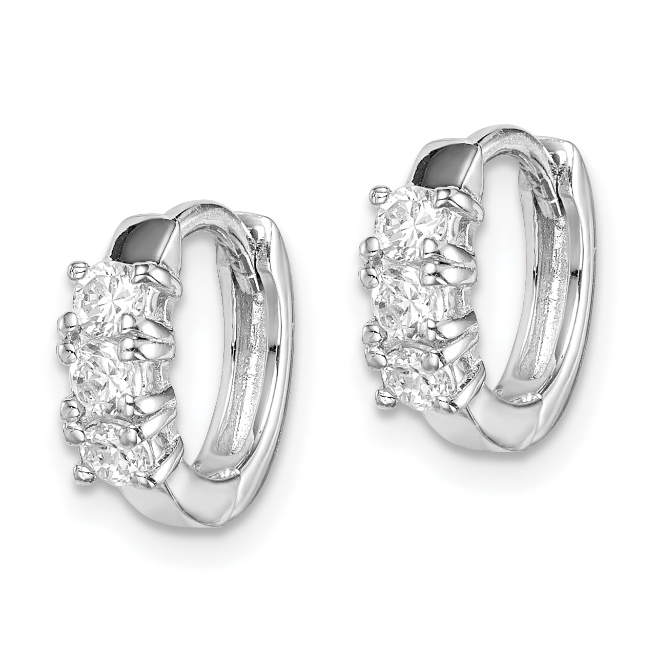 Sterling Silver Rh-Plated 3-Stone Cz 2X11mm Hinged Hoop Earrings