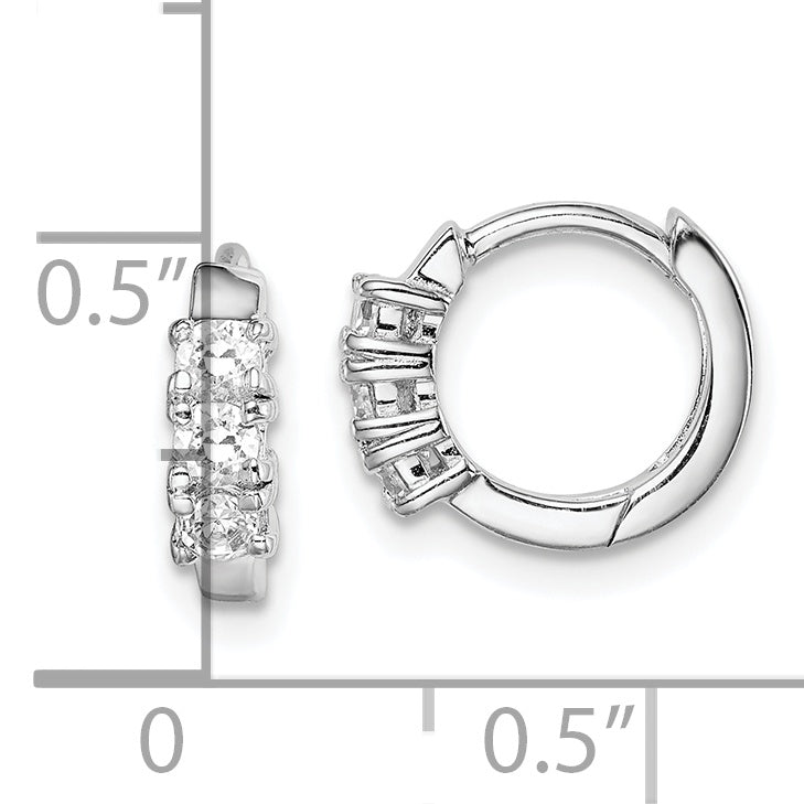 Sterling Silver Rh-Plated 3-Stone Cz 2X11mm Hinged Hoop Earrings
