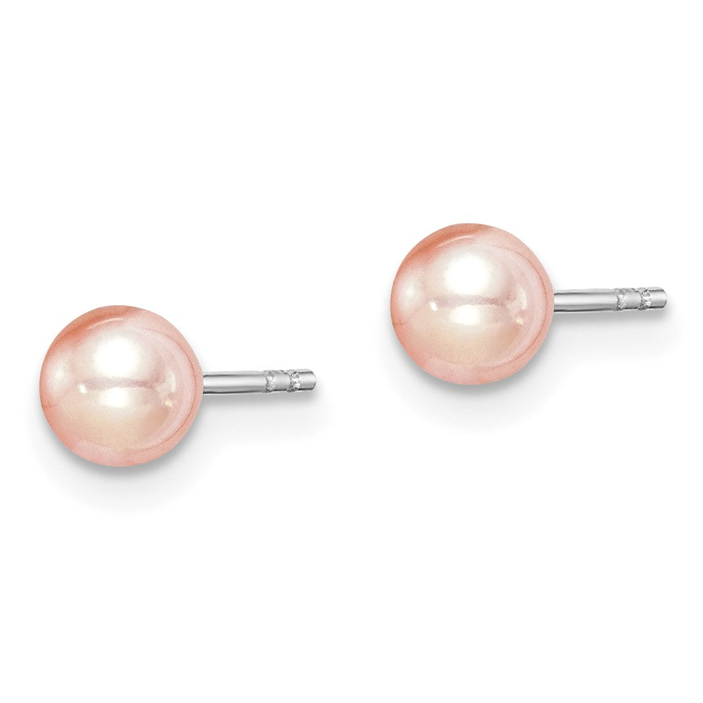 Sterling Silver Madi K Rhodium-Plated Polished 4-5mm White, Pink And Purple Round Freshwater Cultured Pearl Stud Earrings Set