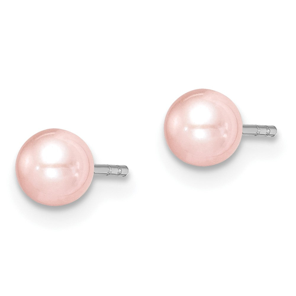 Sterling Silver Madi K Rhodium-Plated Polished 4-5mm Pink Round Freshwater Cultured Pearl Children'S Stud Earrings