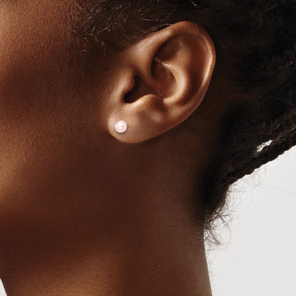 Sterling Silver Madi K Rhodium-Plated Polished 4-5mm Pink Round Freshwater Cultured Pearl Children'S Stud Earrings