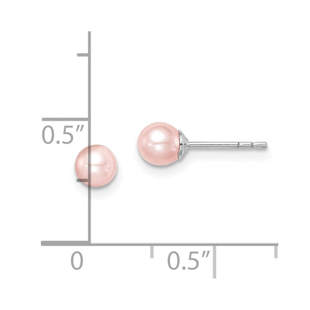 Sterling Silver Madi K Rhodium-Plated Polished 4-5mm Pink Round Freshwater Cultured Pearl Children'S Stud Earrings