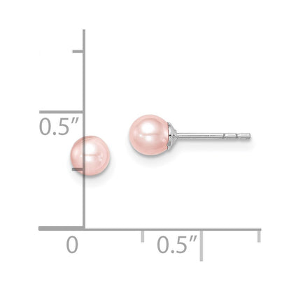 Sterling Silver Madi K Rhodium-Plated Polished 4-5mm Pink Round Freshwater Cultured Pearl Children'S Stud Earrings