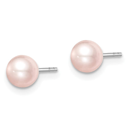 Sterling Silver Madi K Rhodium-Plated Polished 5-6mm Pink Round Freshwater Cultured Pearl Children'S Stud Earrings