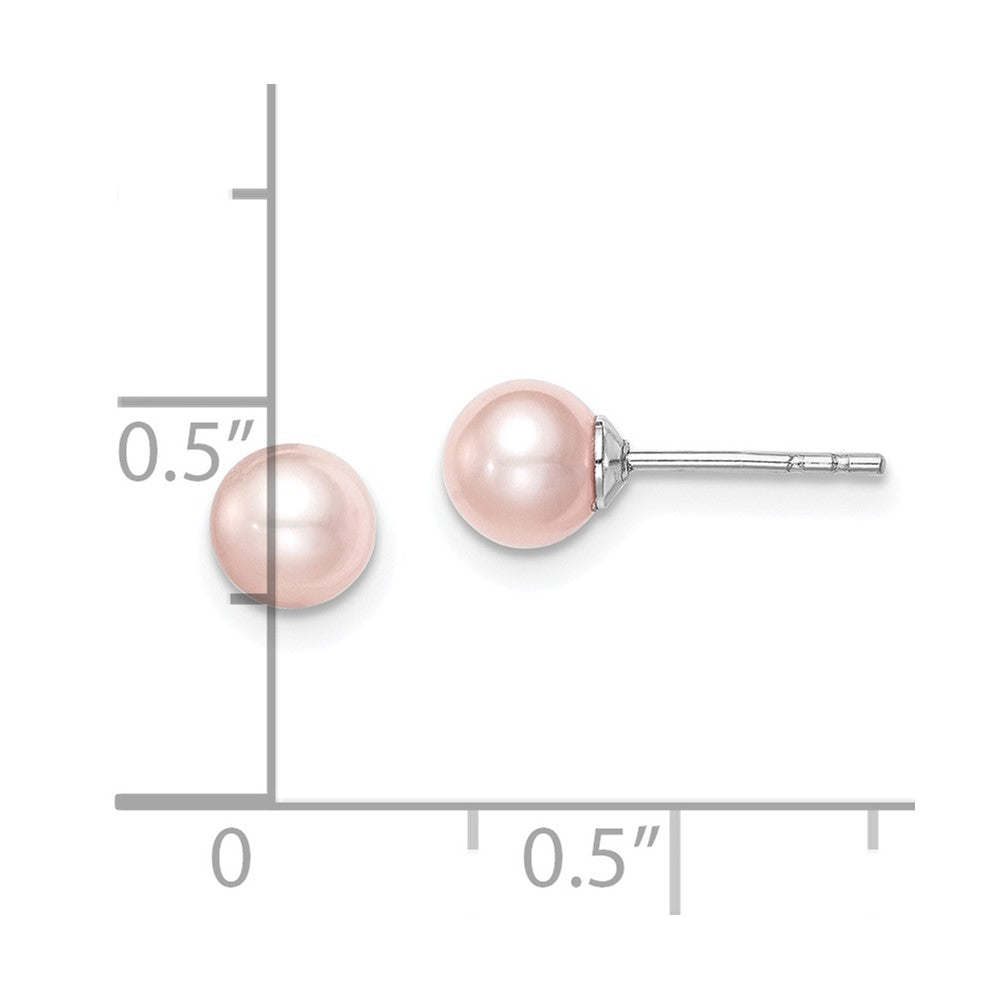 Sterling Silver Madi K Rhodium-Plated Polished 5-6mm Pink Round Freshwater Cultured Pearl Children'S Stud Earrings