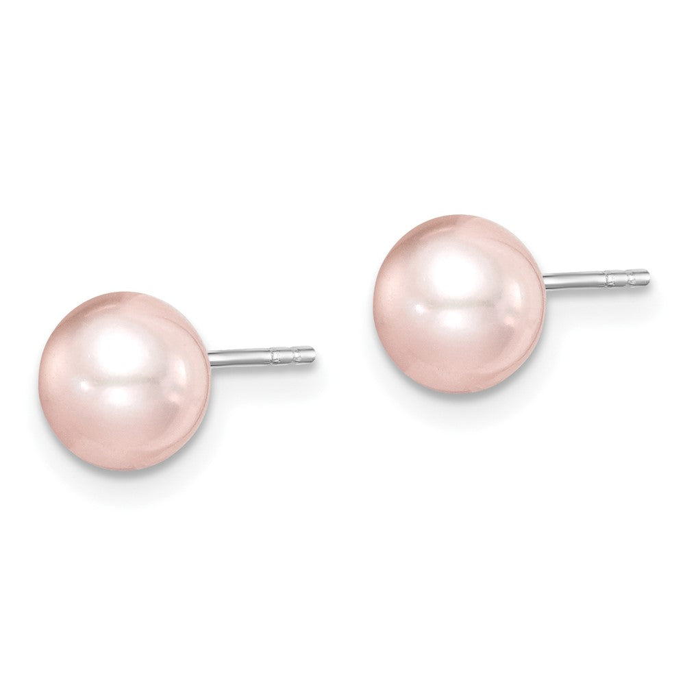 Sterling Silver Madi K Rhodium-Plated Polished 6-7mm Pink Round Freshwater Cultured Pearl Children'S Stud Earrings