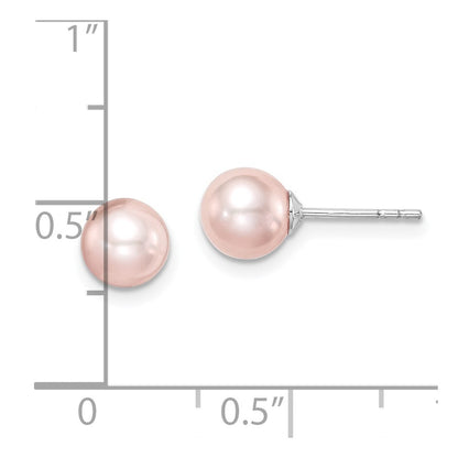Sterling Silver Madi K Rhodium-Plated Polished 6-7mm Pink Round Freshwater Cultured Pearl Children'S Stud Earrings