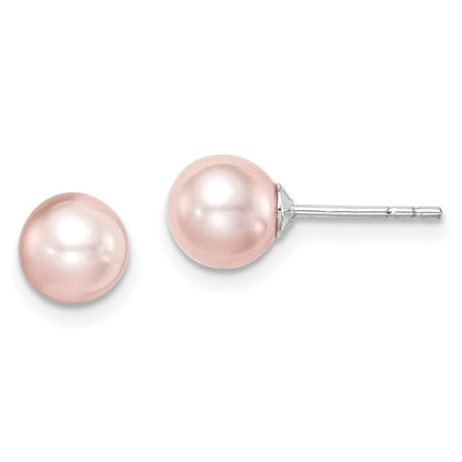 Sterling Silver Madi K Rhodium-Plated Polished 6-7mm Pink Round Freshwater Cultured Pearl Children'S Stud Earrings