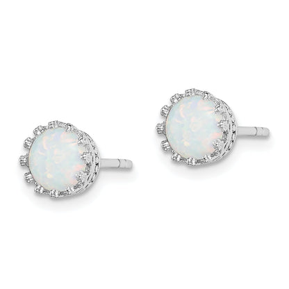 Sterling Silver Rhodium-Plated 6mm Polished Created Opal Post Earrings