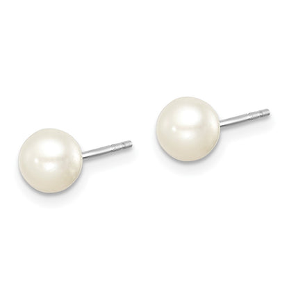 Sterling Silver Madi K Rhodium-Plated 5-6mm White Round Freshwater Cultured Pearl Children'S Stud Earrings