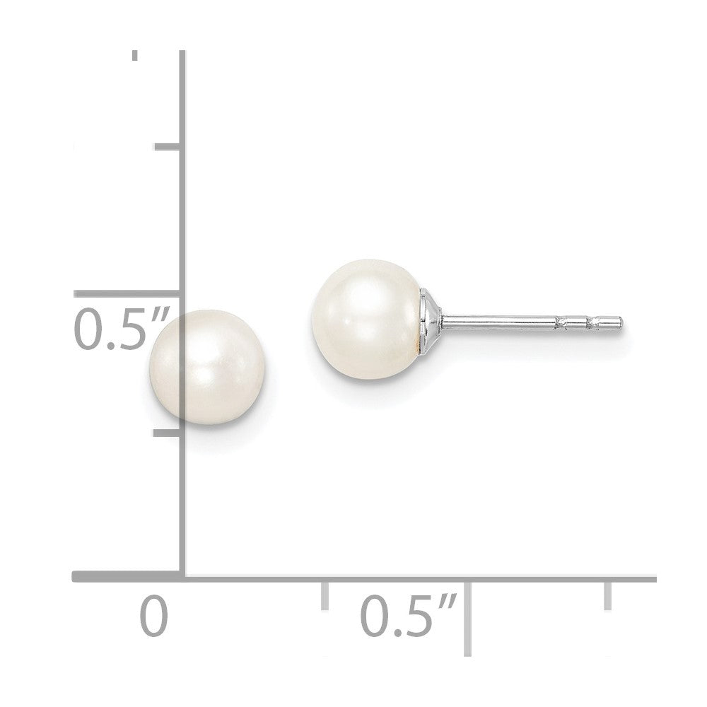 Sterling Silver Madi K Rhodium-Plated 5-6mm White Round Freshwater Cultured Pearl Children'S Stud Earrings