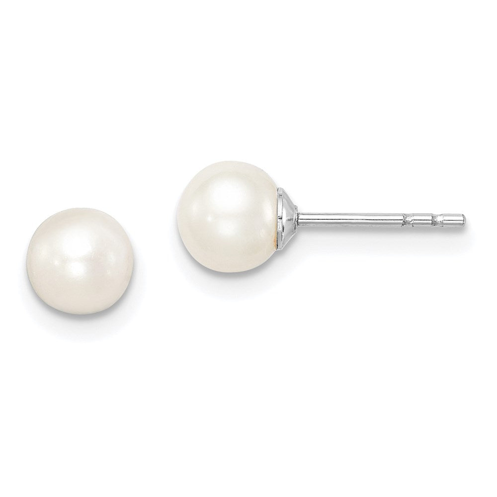 Sterling Silver Madi K Rhodium-Plated 5-6mm White Round Freshwater Cultured Pearl Children'S Stud Earrings