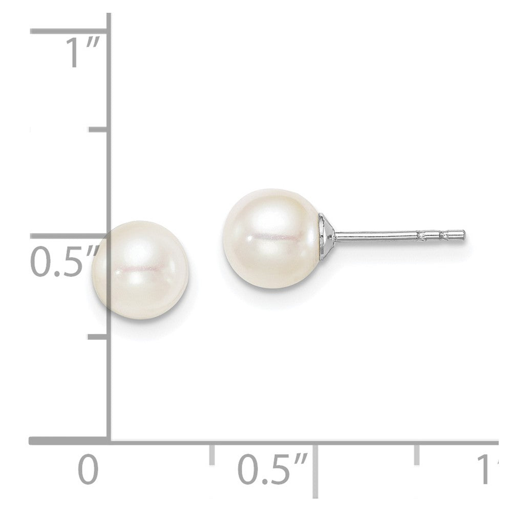 Sterling Silver Madi K Rhodium-Plated 6-7mm White Round Freshwater Cultured Pearl Children'S Stud Earrings