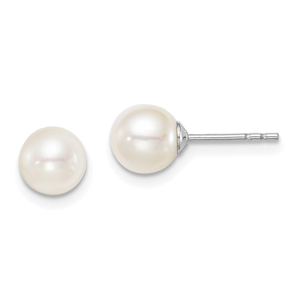 Sterling Silver Madi K Rhodium-Plated 6-7mm White Round Freshwater Cultured Pearl Children'S Stud Earrings